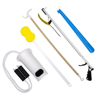 Picture of Hip Kit #3: 26" reacher, contoured sponge, sock aid, 18" plastic shoehorn, dressing stick