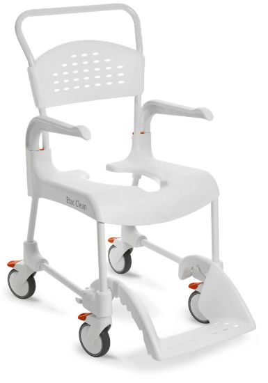 Picture of Clean Shower Commode chair, 19.25", white 4 lockable castors