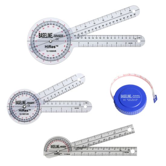 Picture of Baseline Hi Res Measuring Set, 8", 12" 360 goniometer, 6" pocket goniometer, 60" tape