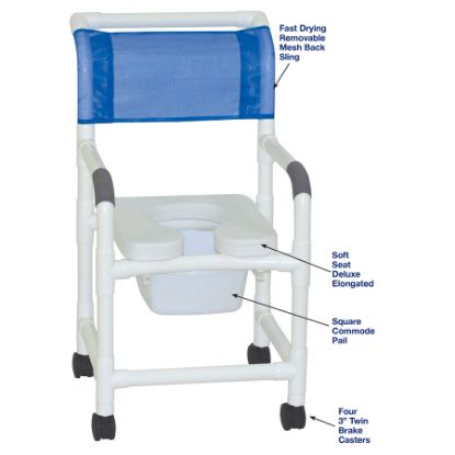Picture of MJM shower chair with soft seat, deluxe elongated with square pail