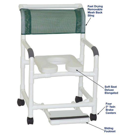 Picture of MJM Mid-size shower chair with soft seat deluxe elongated and sliding footrest